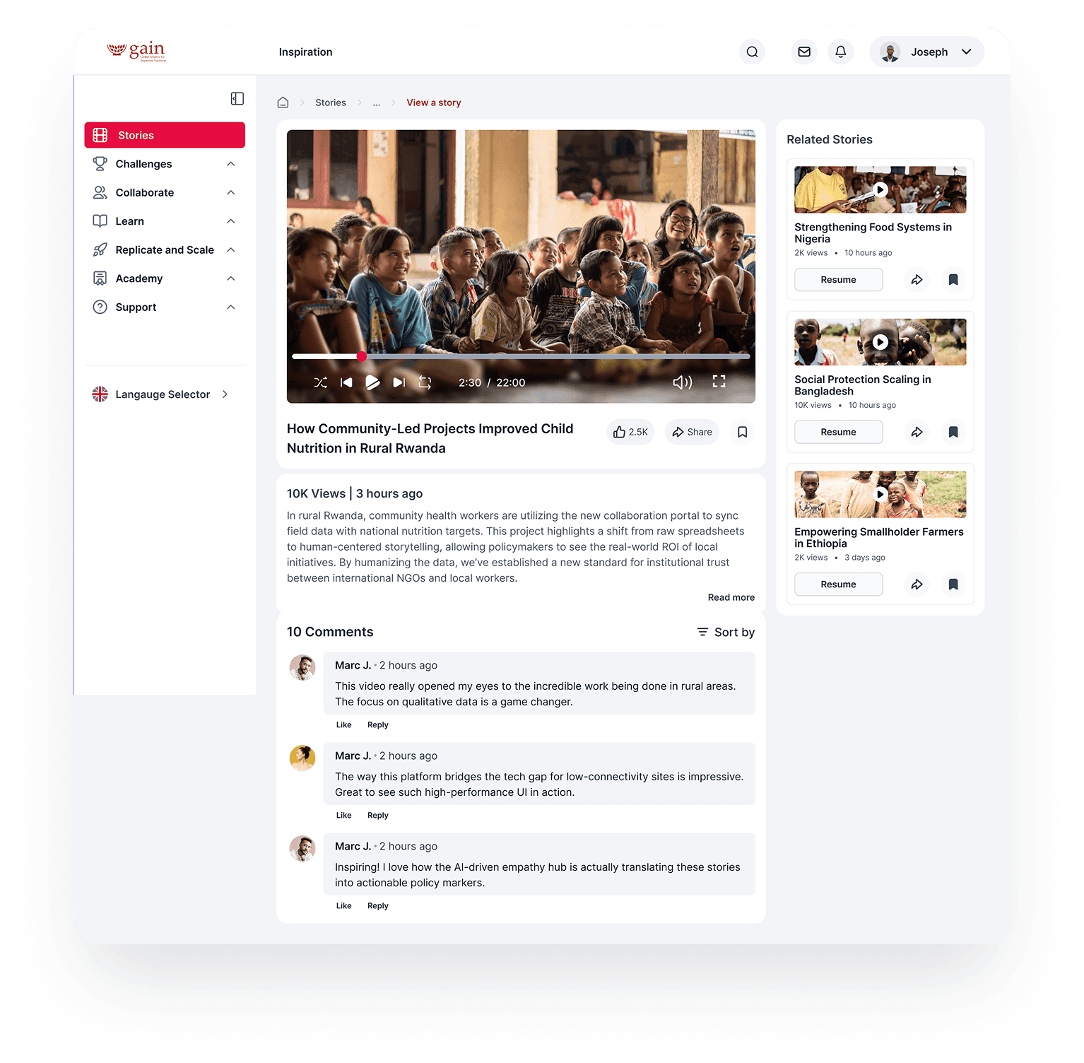 View a story details screen