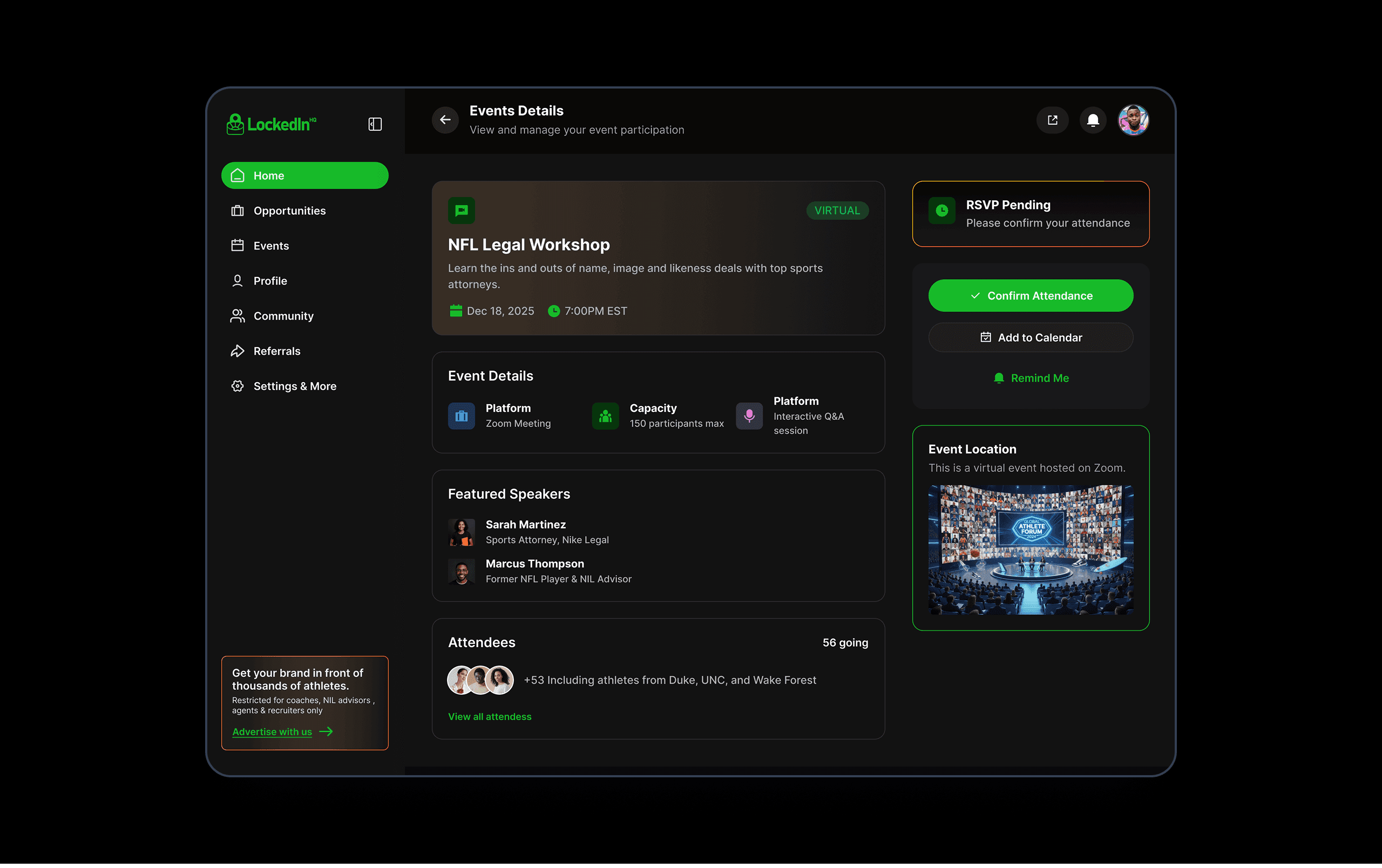 LockedIn HQ Events Details UI