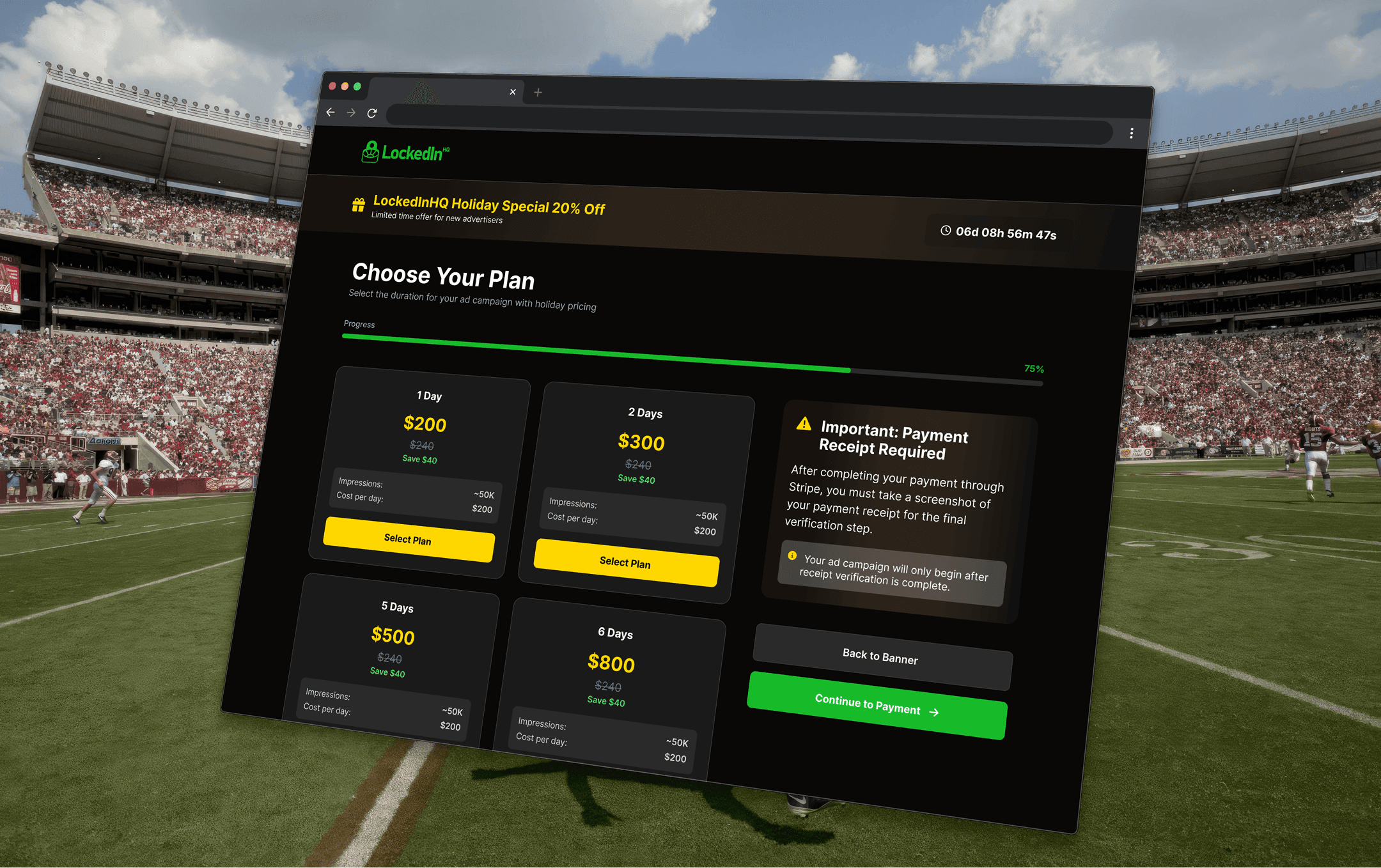 Stadium view showcasing LockedIn HQ connection between systems
