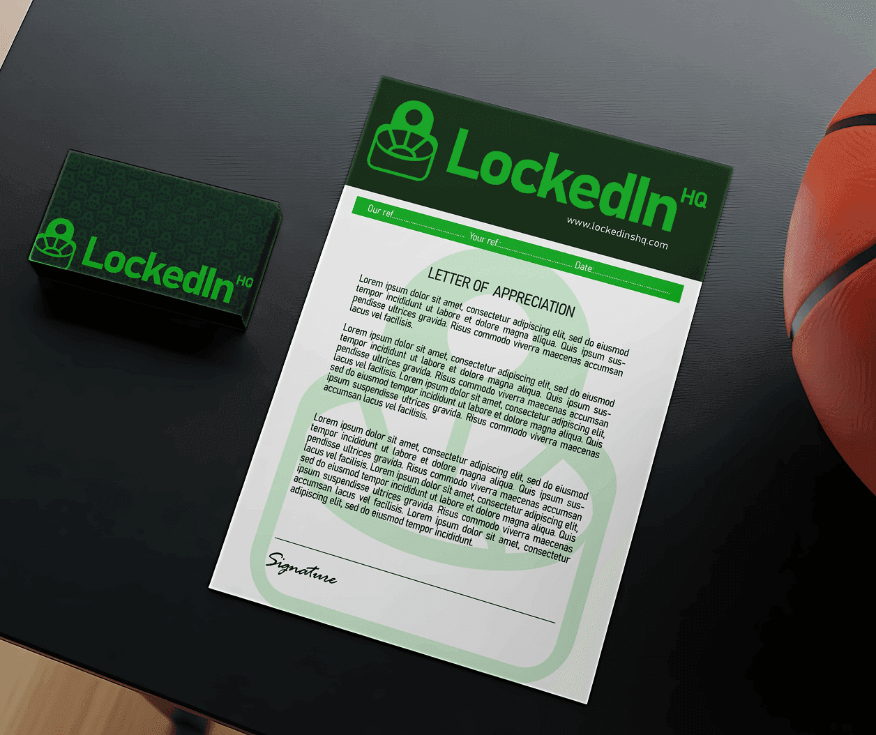 LockedIn HQ Stationery Mockup