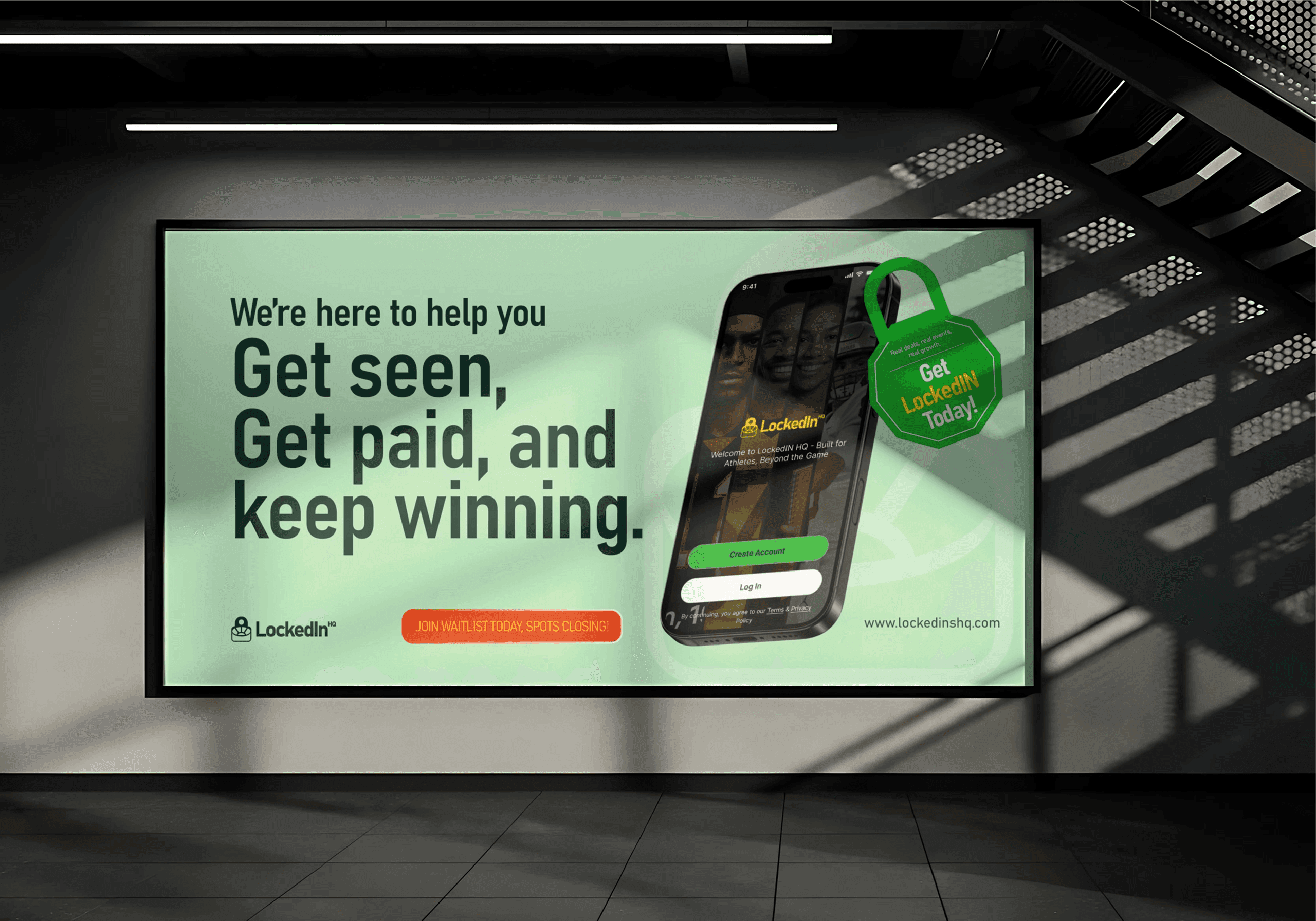 LockedIn HQ Stadium Screen Mockup
