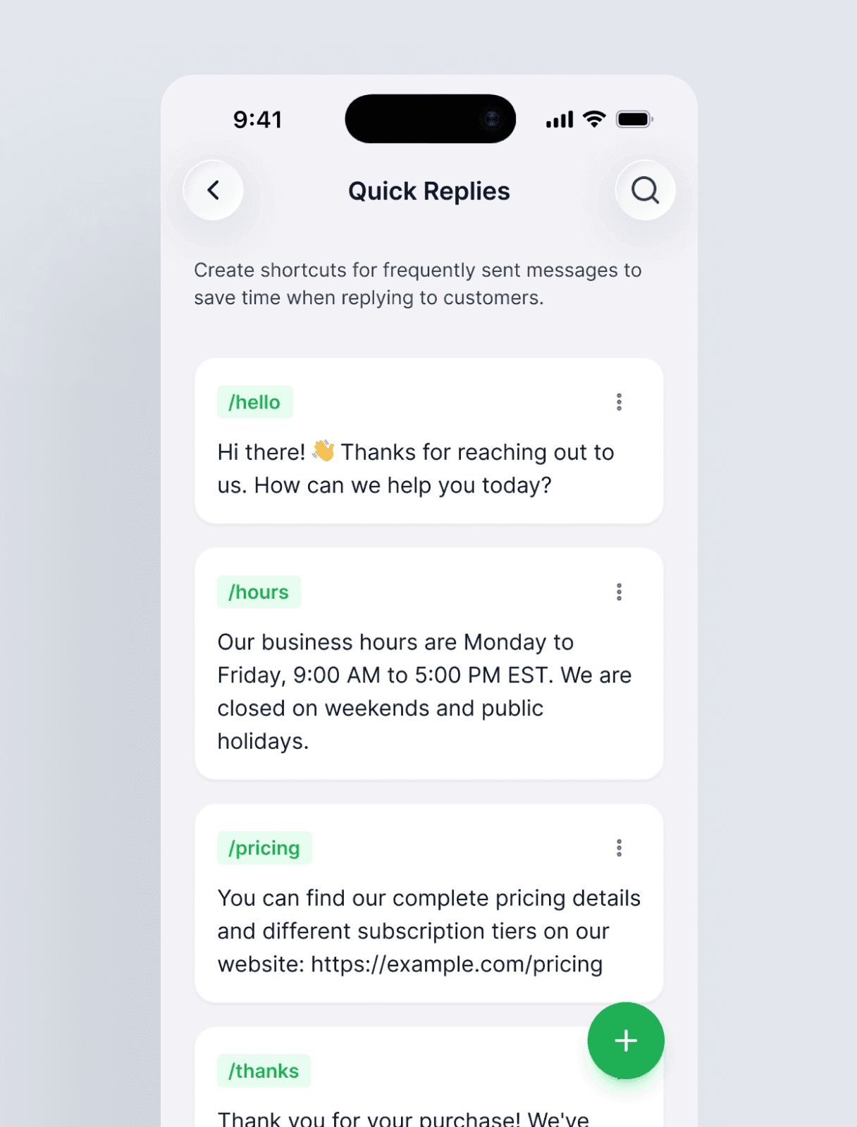 Yablio Settings - Quick Replies